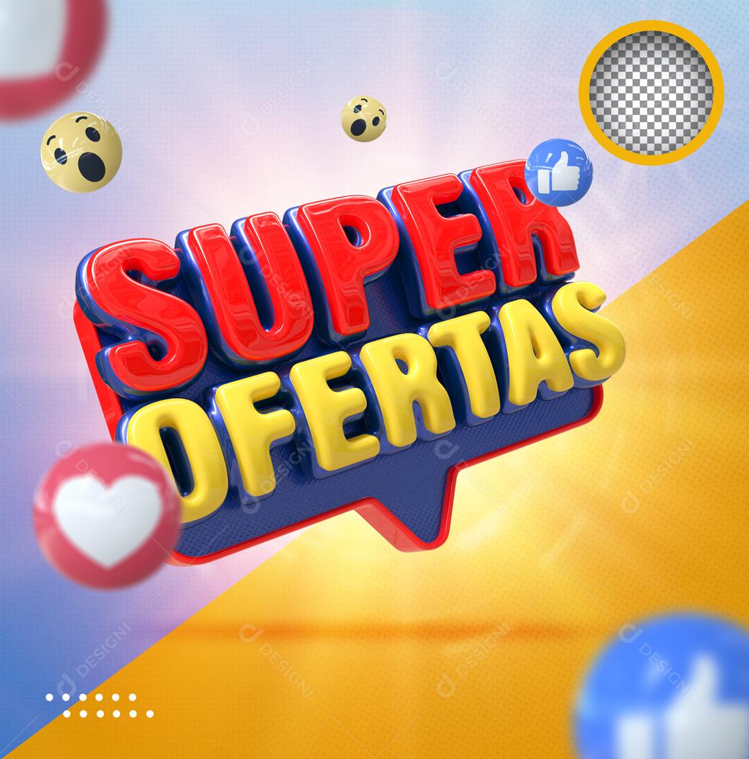 Super Ofertas Selo 3D Vermelho e Amarelo Para Composição PSD
