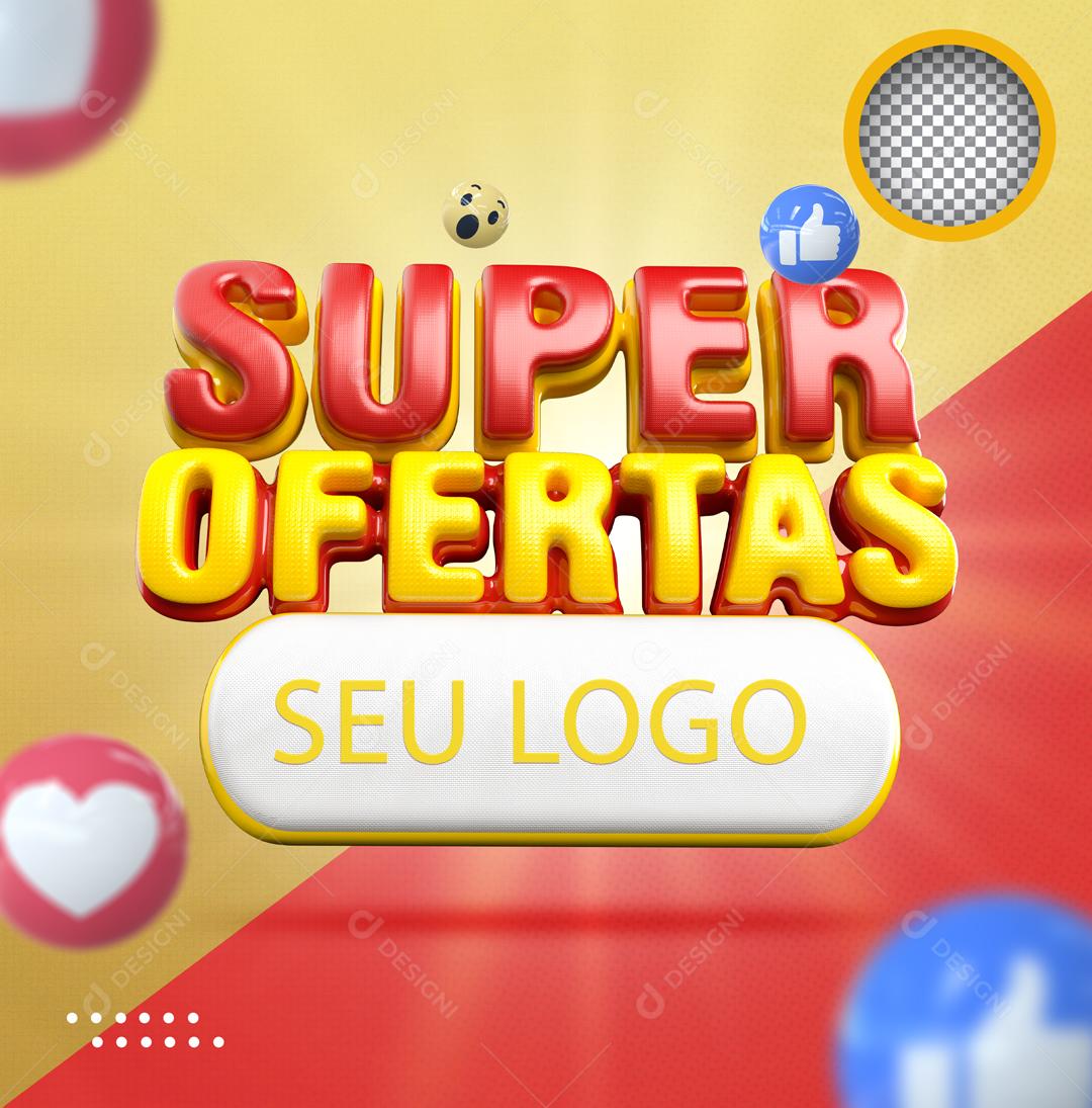Texto 3D Super Ofertas Vermelho e Amarelo Para Composição PSD