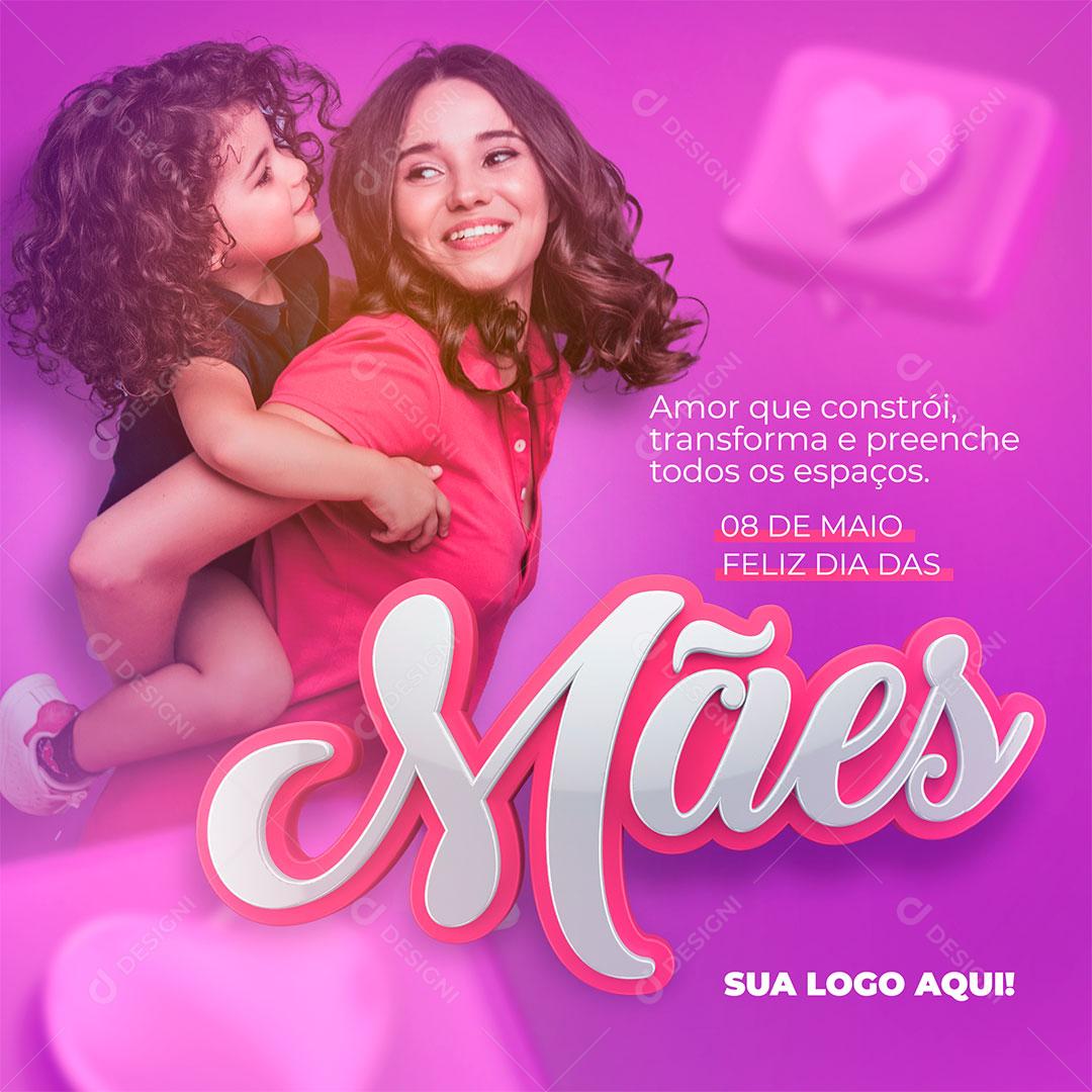 Post Social Media Dia das Mães Amor Que Constrói Lilás PSD Editável