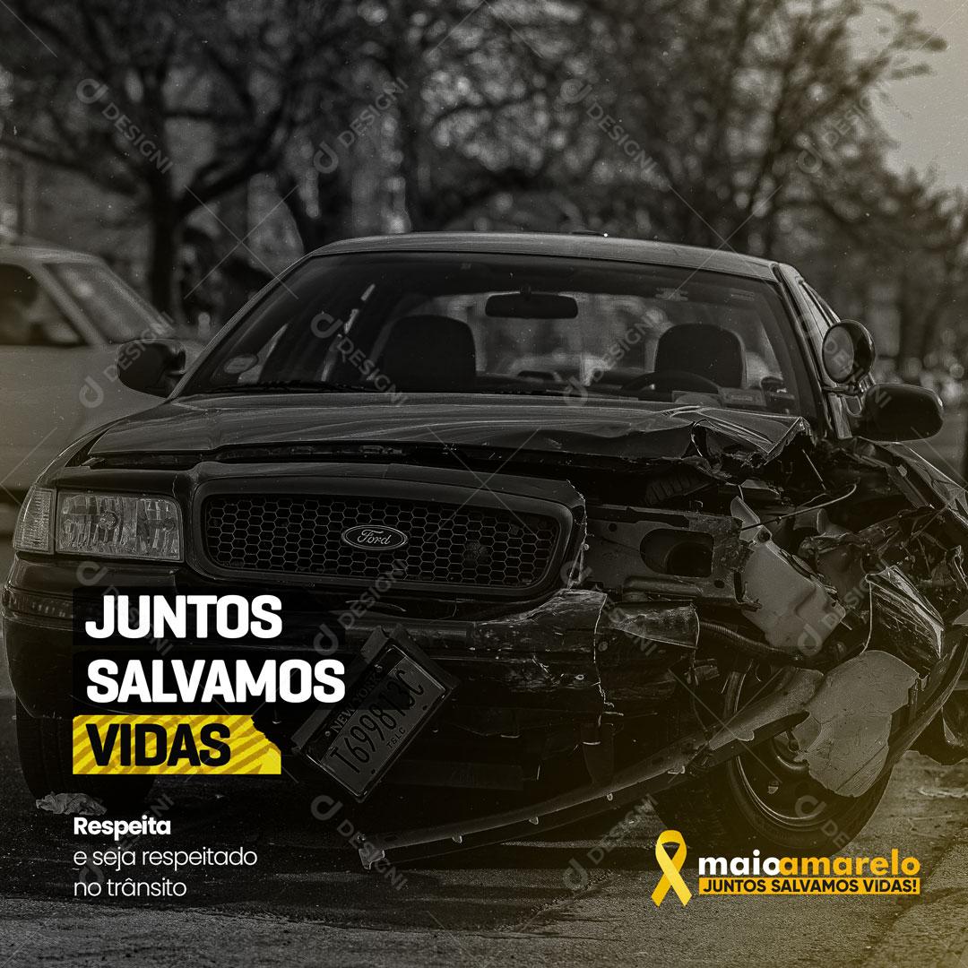 Social Media Maio Amarelo Juntos Salvamos Vidas PSD Editável