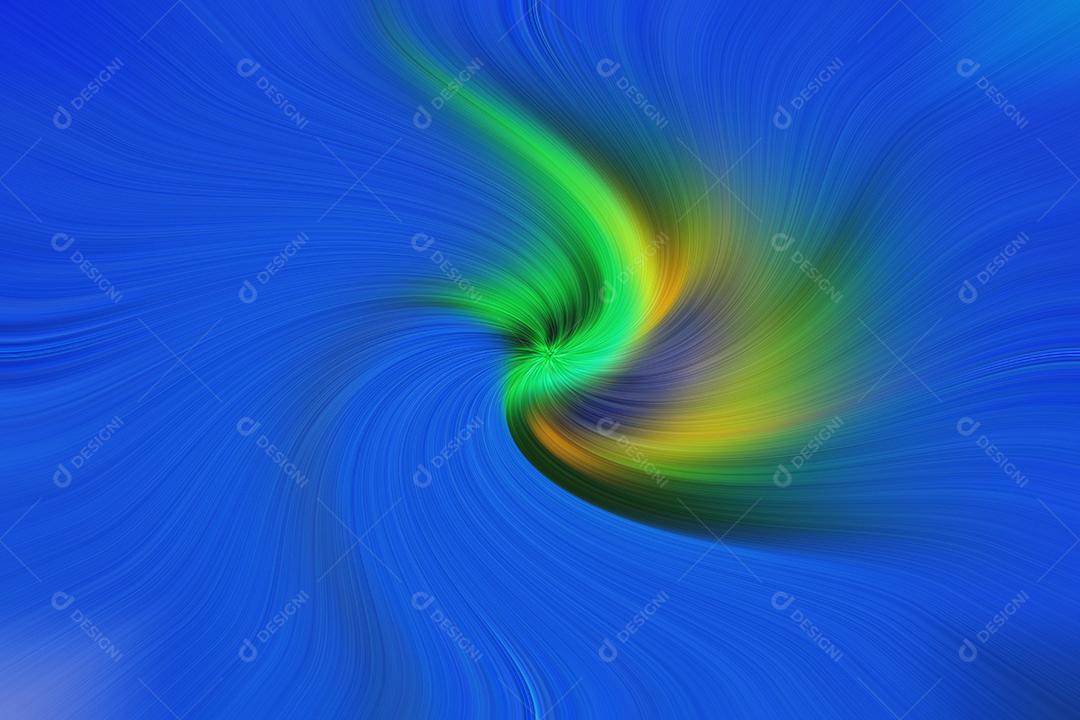 Pintura futurista abstrata em amarelo, laranja e azul no estilo e aurora boreal em fundo preto