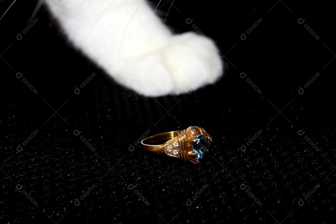 Pato de animal pisando no anel ouro Jóialheirias safira Jóia