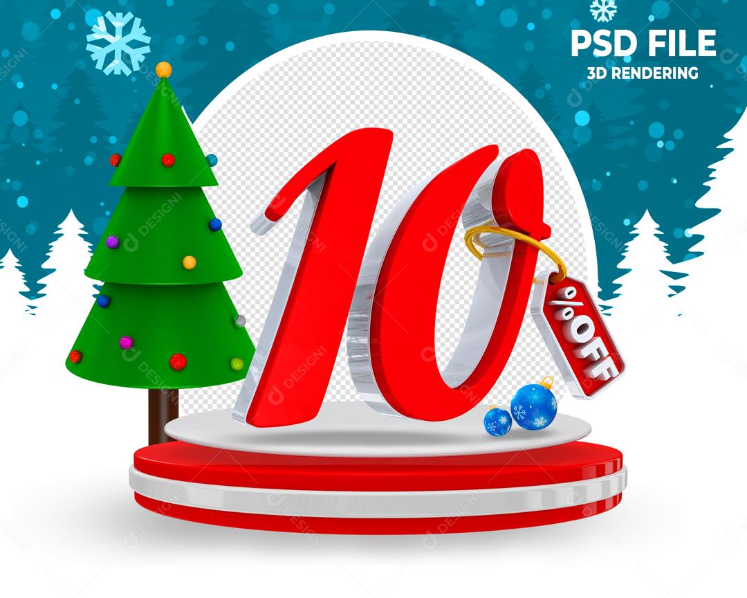 Número 3D 10% Off de Natal Para Composição PSD