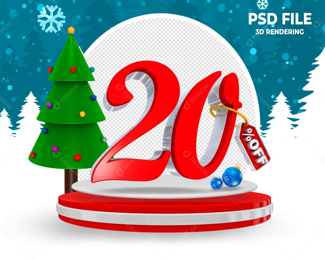 Número 3D 20% Off de Natal Para Composição PSD