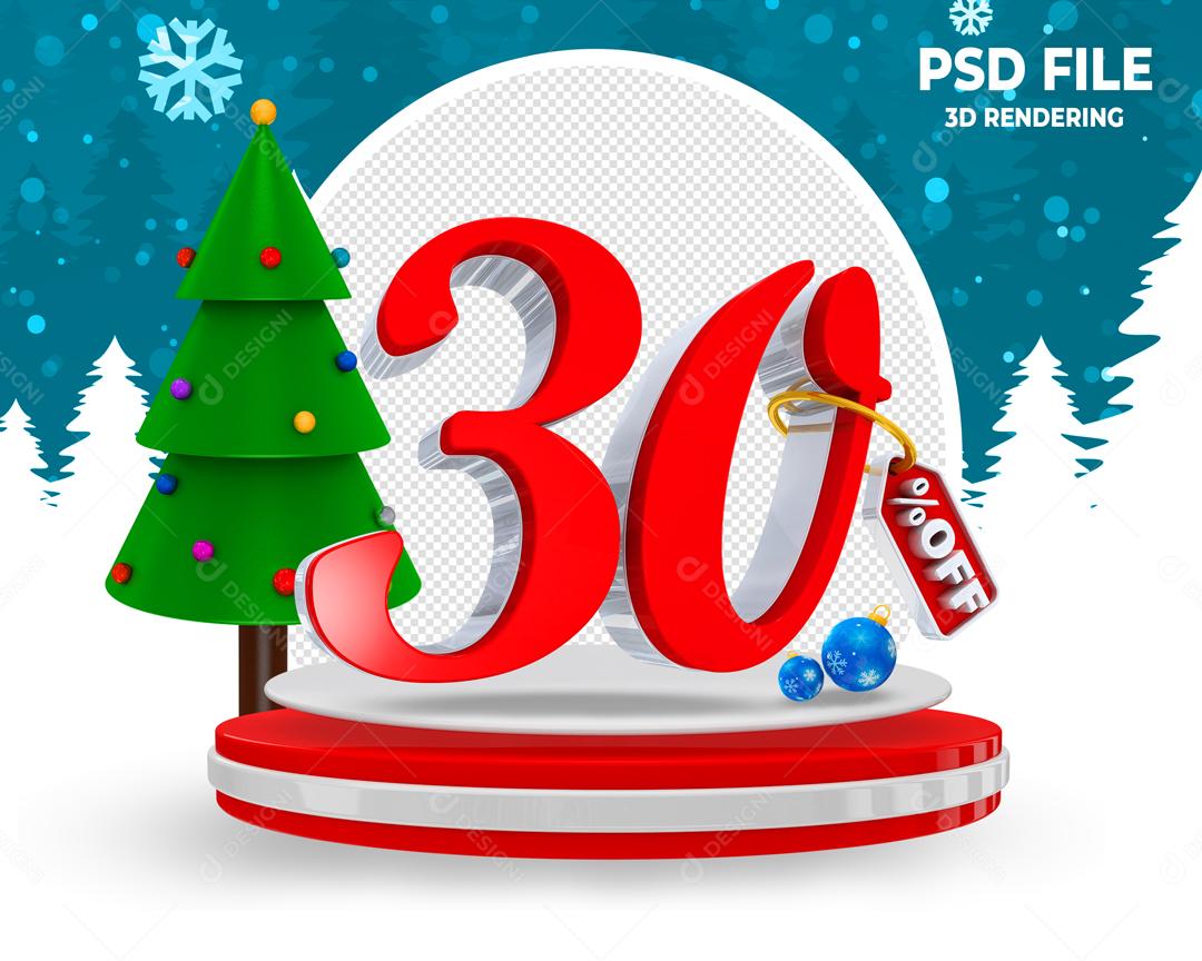 Número 3D 30% Off de Natal Para Composição PSD