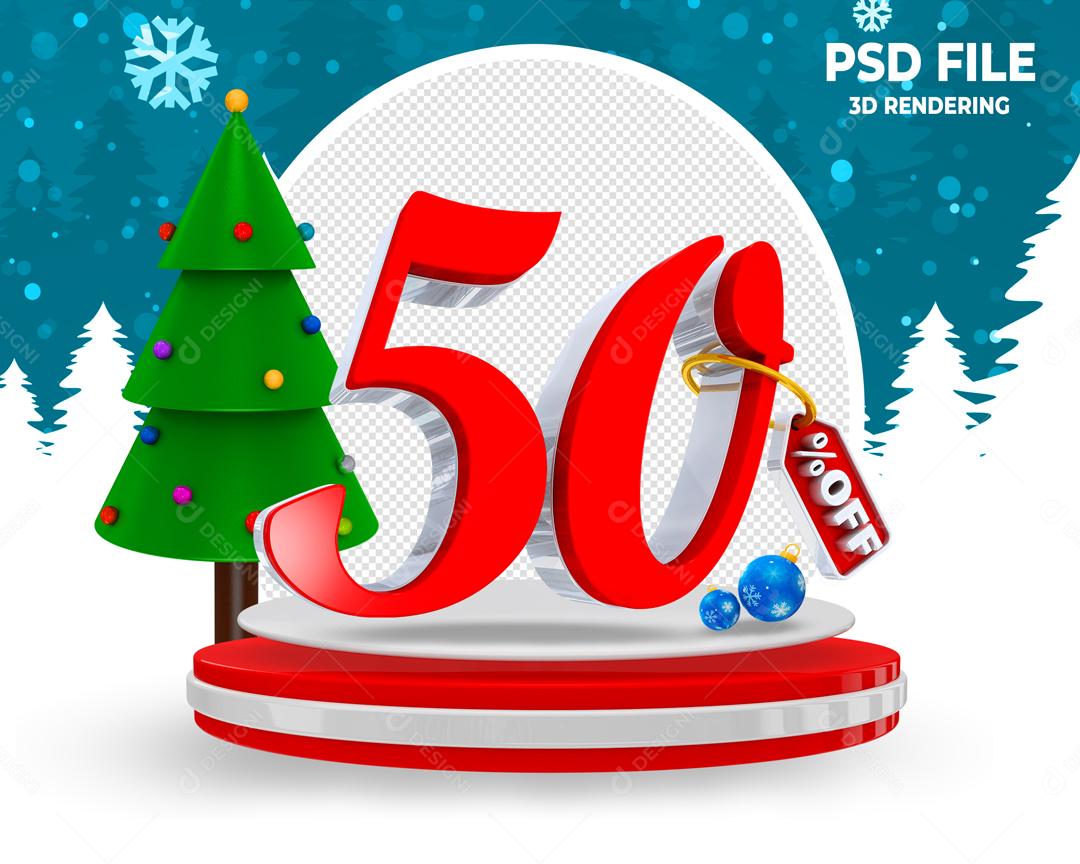 Número 3D 50% Off de Natal Para Composição PSD