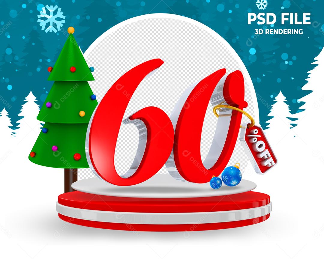 Número 3D 60% Off de Natal Para Composição PSD