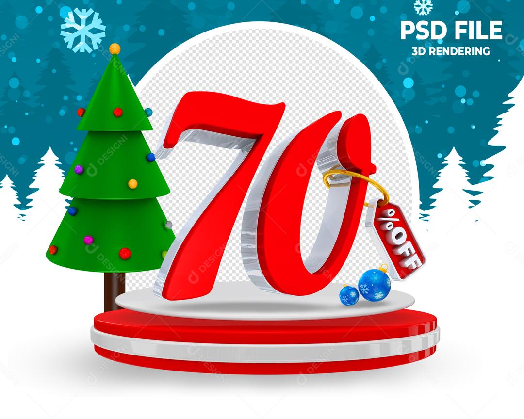 Número 3D 70% Off de Natal Para Composição PSD