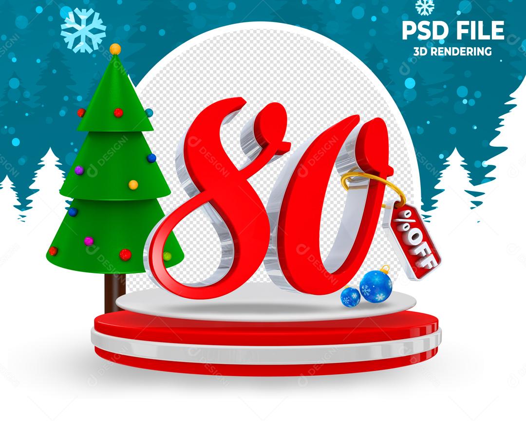 Número 3D 80% Off de Natal Para Composição PSD