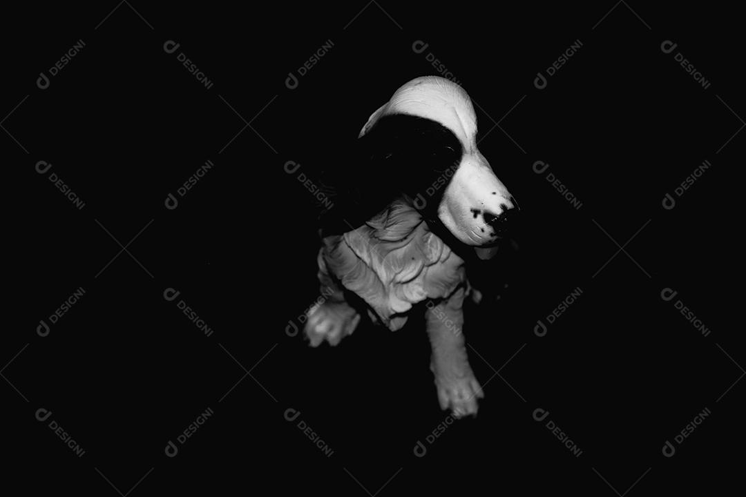Estátua escultura cachorro sobre fundo preto