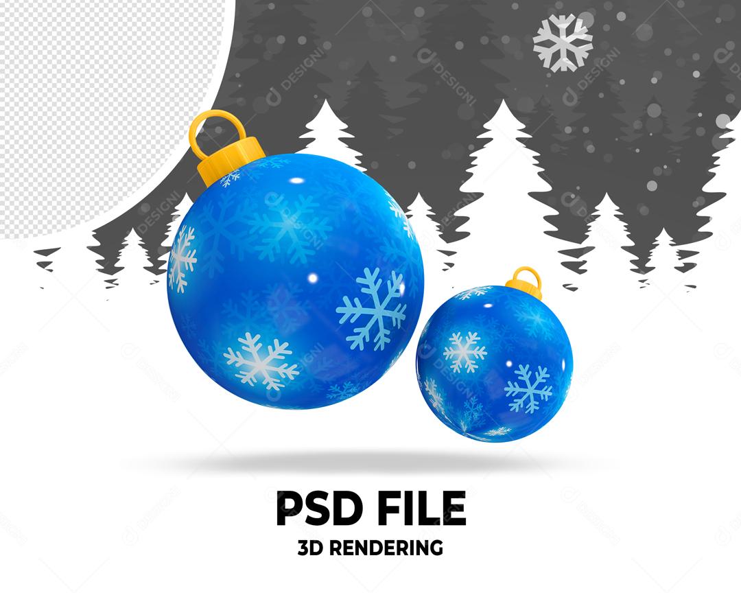 Bolas Decorativas de Natal Azul Elemento 3D Para Composição PSD