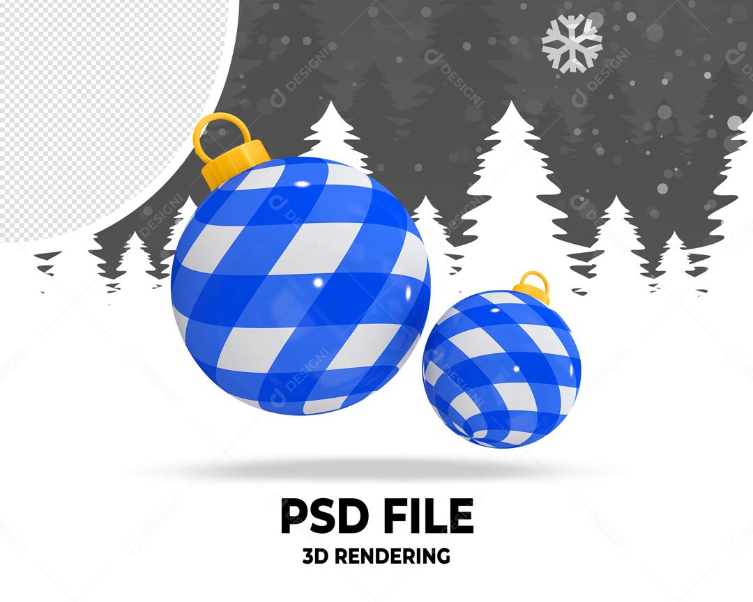 Bolas Decorativas de Natal Azul e Branco Elemento 3D Para Composição PSD