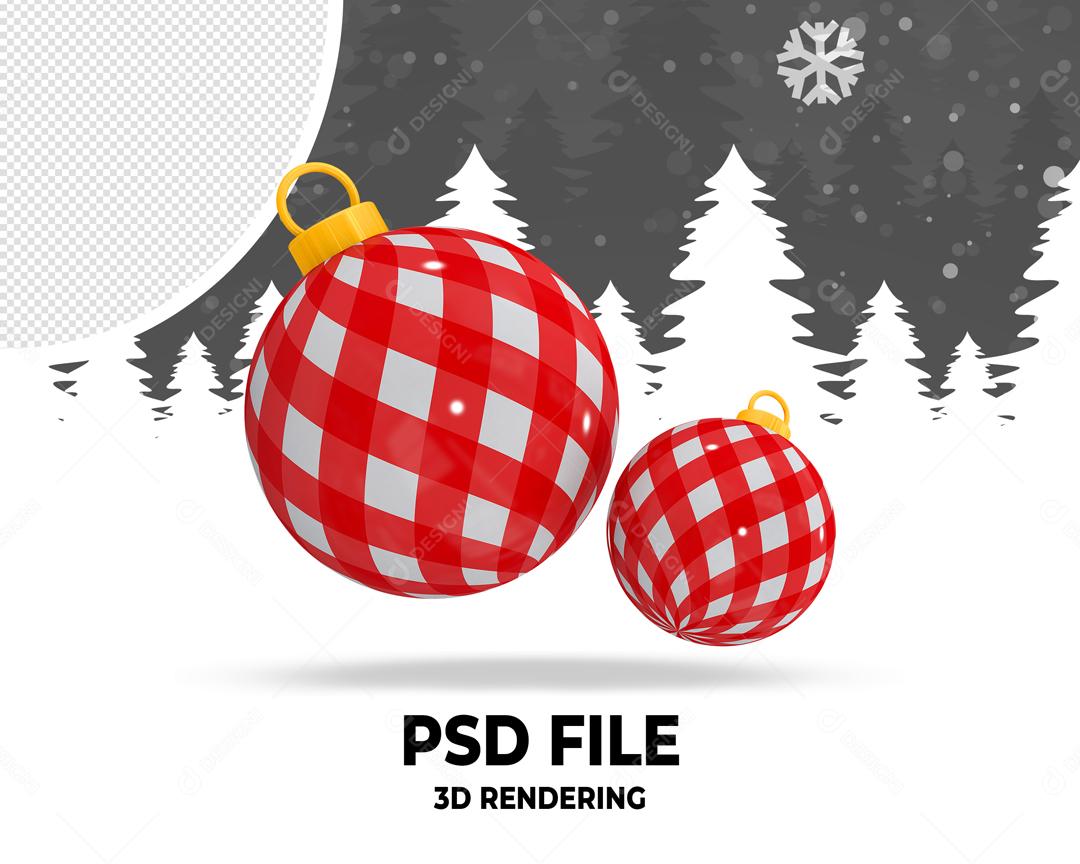 Bolas Decorativas de Natal Vermelho Branco Elemento 3D Para Composição PSD