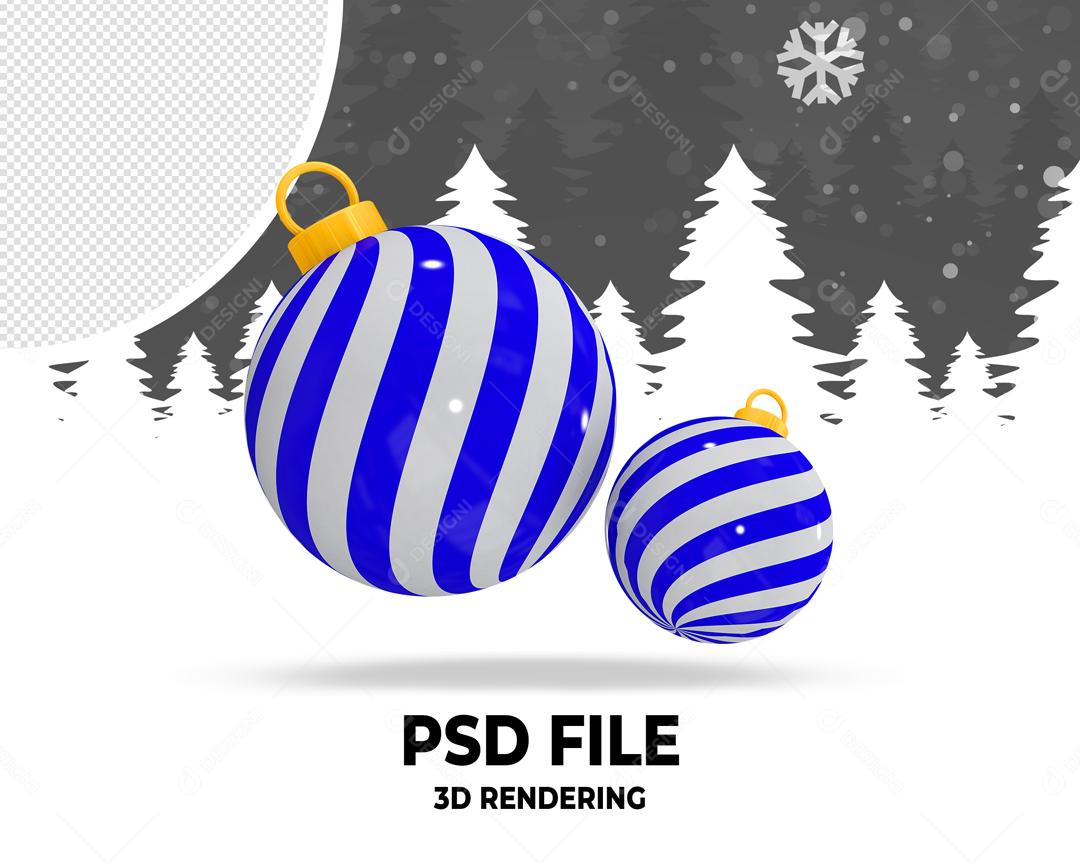 Bolas Decorativas de Natal Azul e Branco Elemento 3D Para Composição PSD