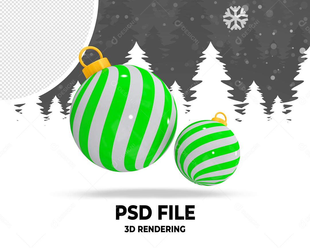 Bolas Decorativas de Natal Verde e Branco Elemento 3D Para Composição PSD