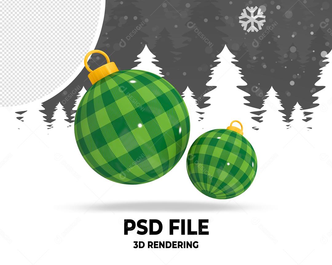 Bolas Decorativas de Natal xadrez Verde Elemento 3D Para Composição PSD