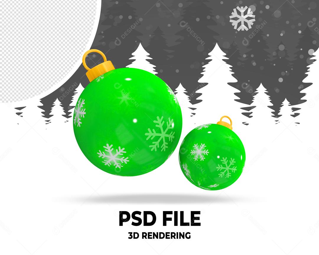 Bolas Decorativas de Natal Verde Elemento 3D Para Composição PSD