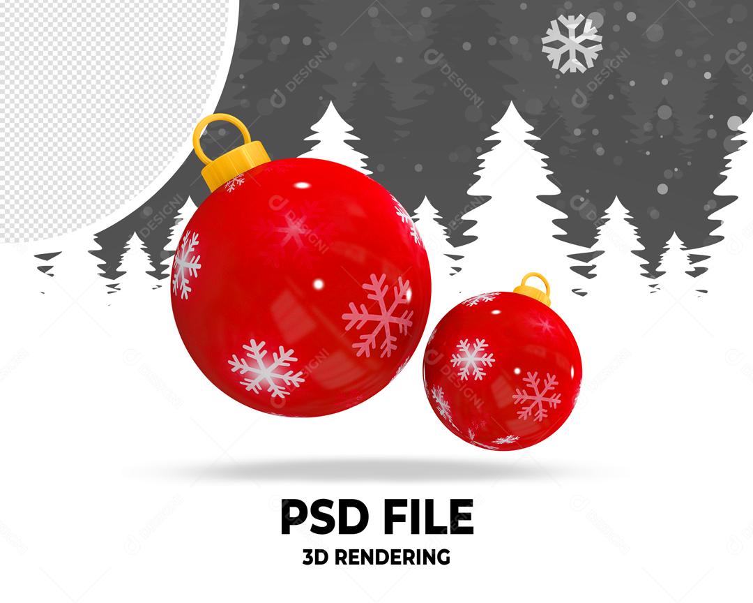 Bolas Decorativas de Natal Vermelha Elemento 3D Para Composição PSD