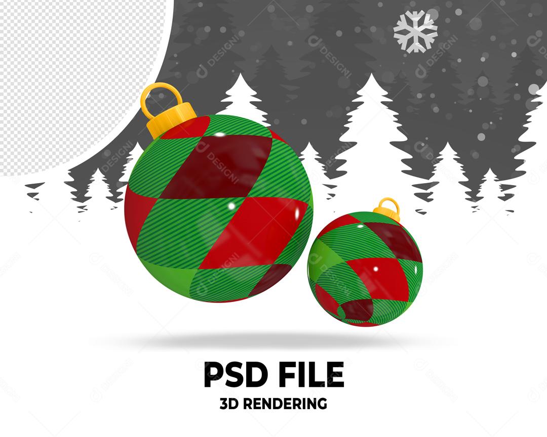 Bola de Natal Vermelho e Verde Decorativa Elemento 3D Para Composição PSD