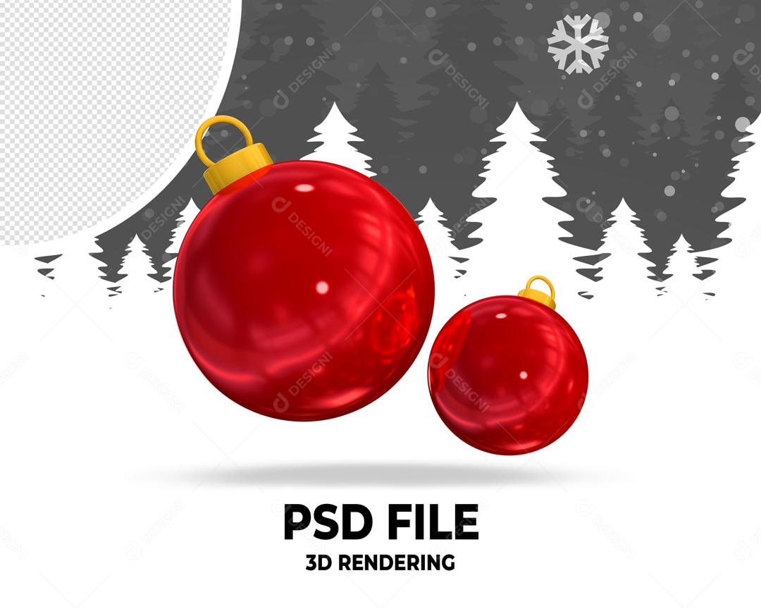 Bola de Natal Vermelho Elemento 3D Para Composição PSD