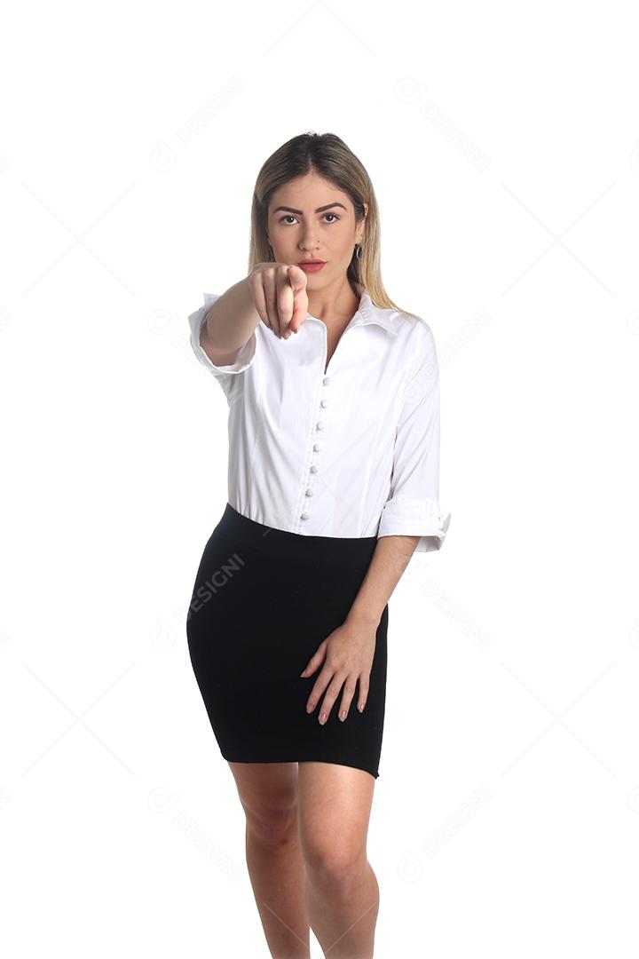 Mulher linda de costas apontando para frente