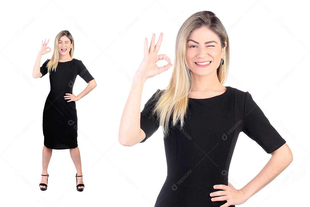 Mulher linda fazendo gestos com as mãos