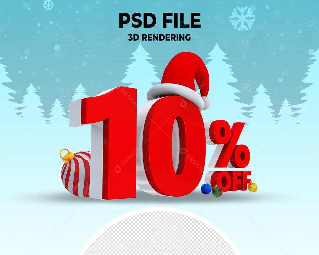 Número 10% Off de Natal Elemento 3D Para Composição PSD