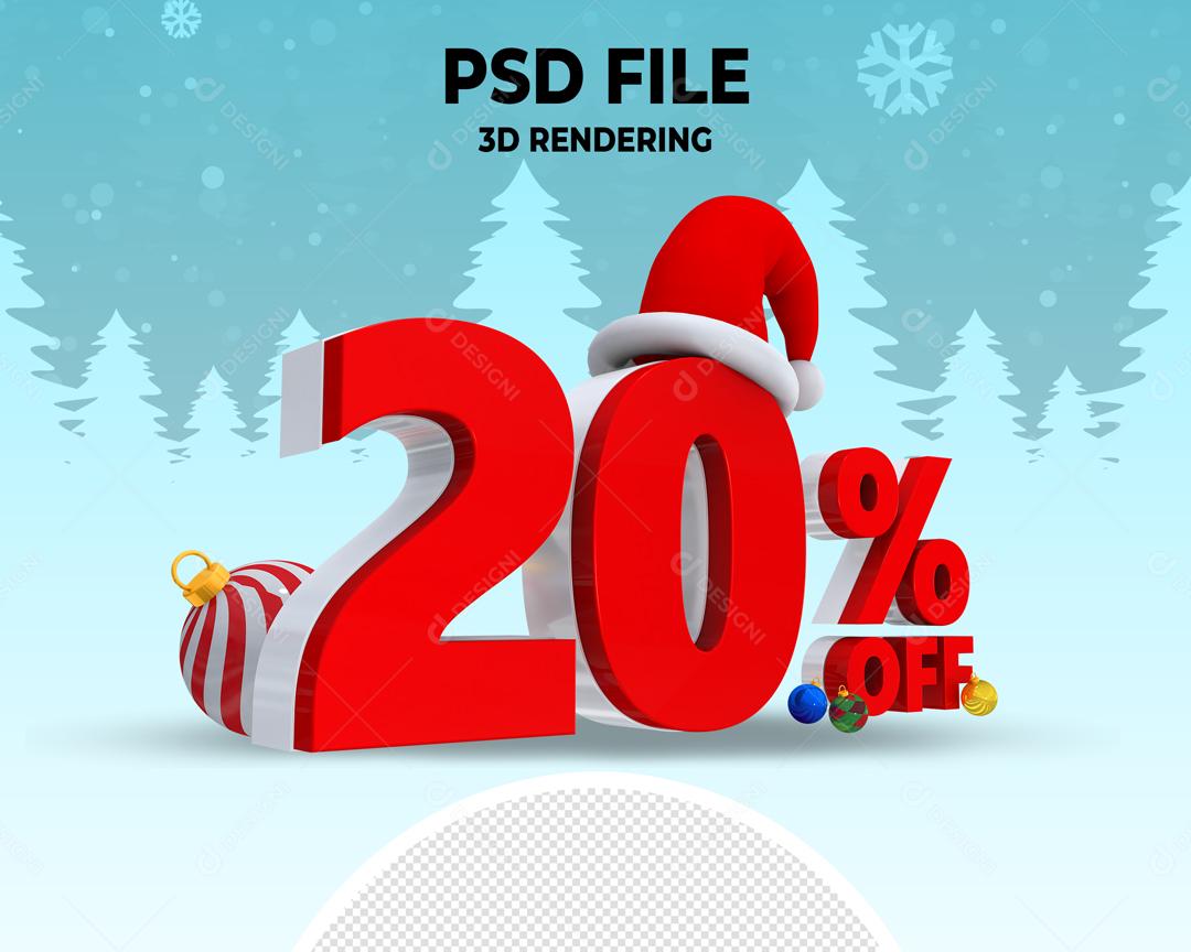 20% Off Christmas Number 3D Element For Composition PSD