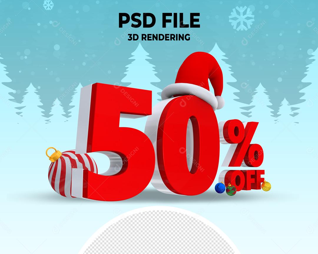 Número 50% Off de Natal Elemento 3D Para Composição PSD