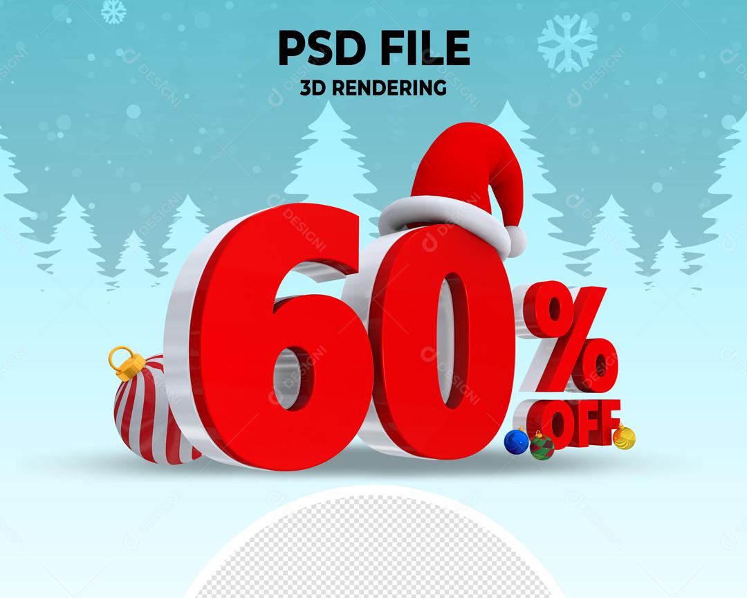 Número 60% Off de Natal Elemento 3D Para Composição PSD