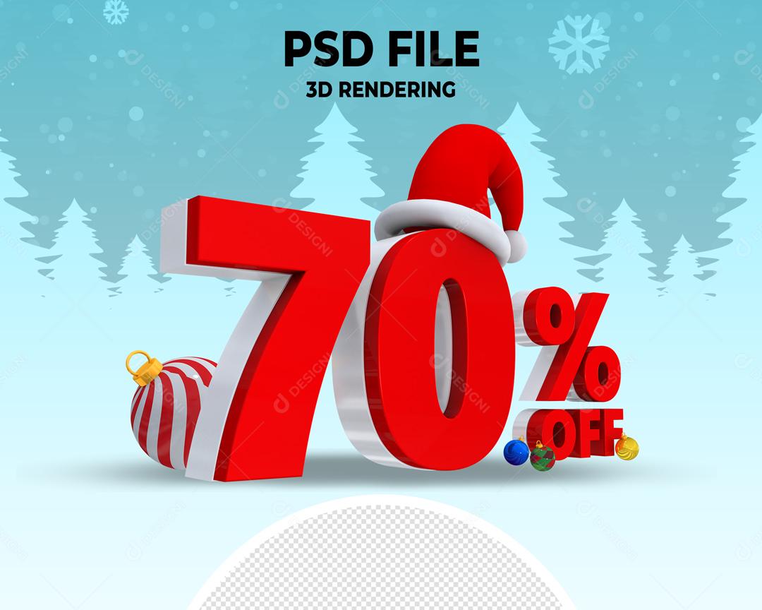 Número 70% Off de Natal Elemento 3D Para Composição PSD