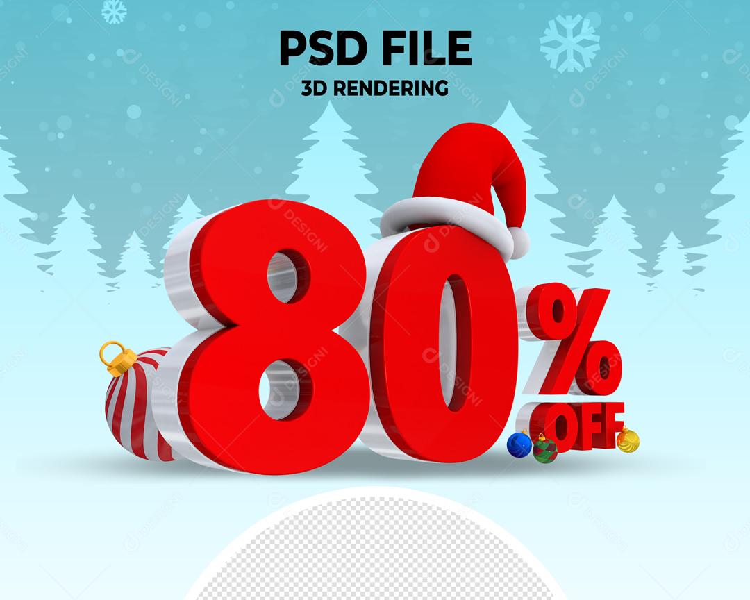Número 80% Off de Natal Elemento 3D Para Composição PSD