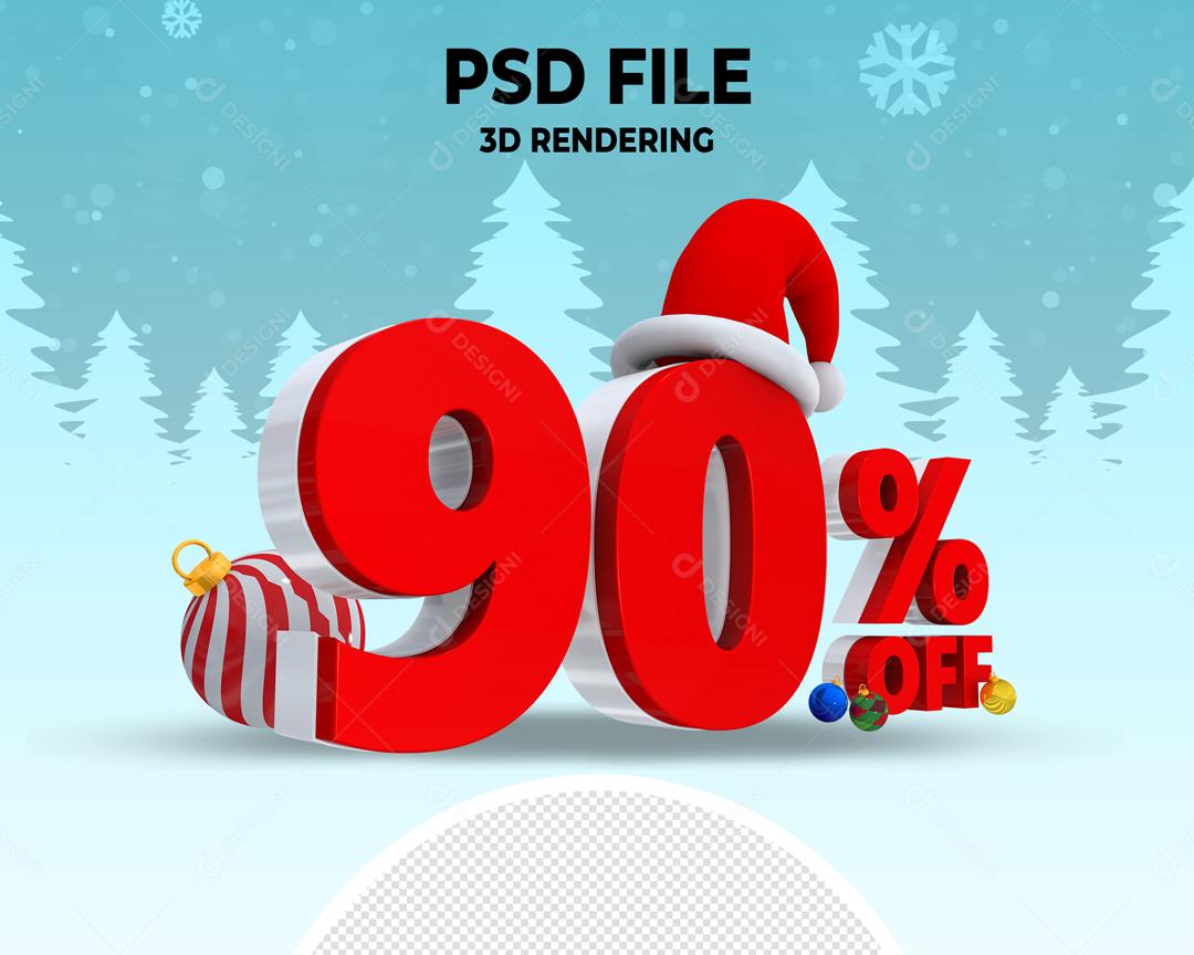 Número 90% Off de Natal Elemento 3D Para Composição PSD