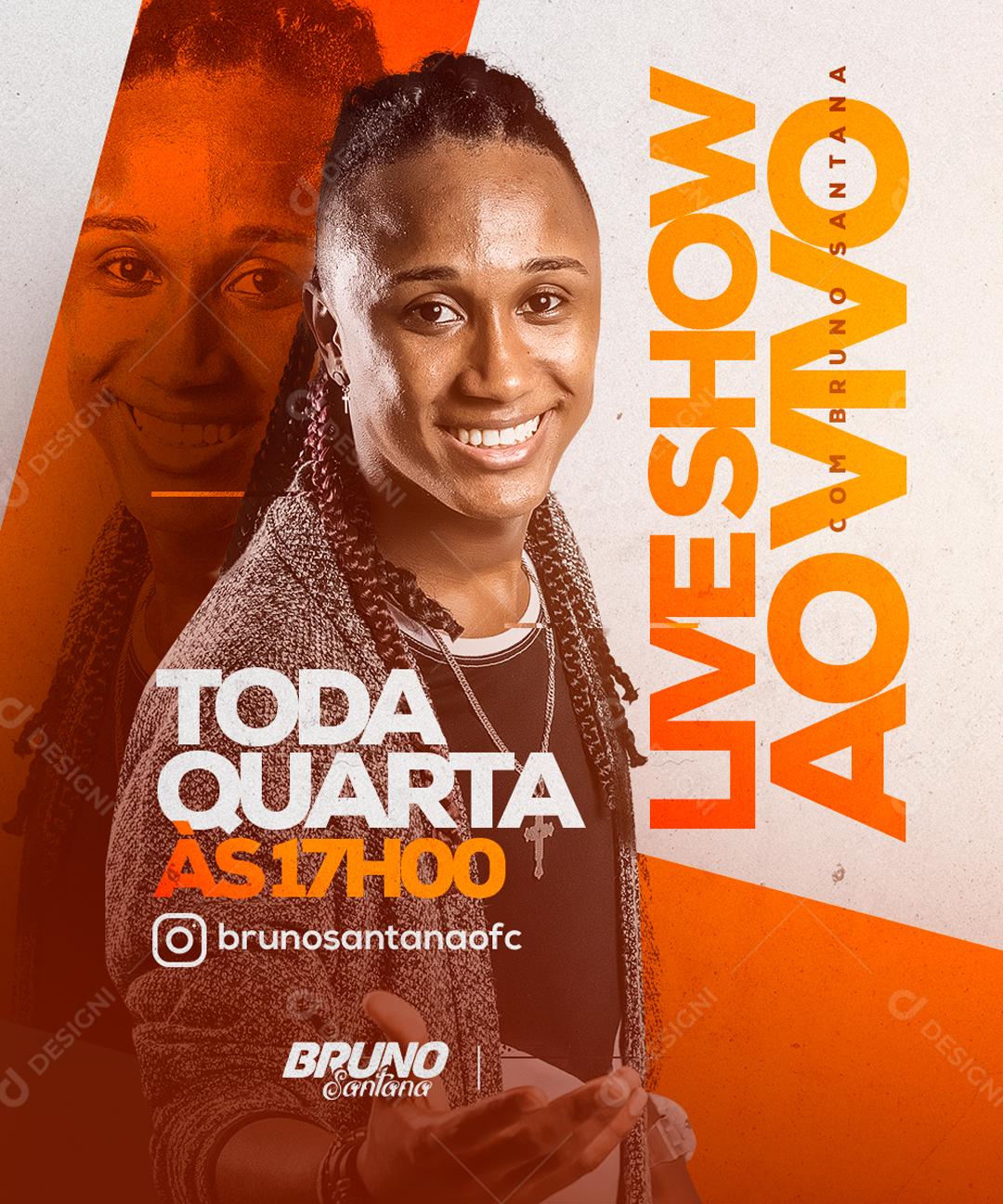 Flyer Live Show Ao Vivo Com Bruno Santana Social Media PSD Editável