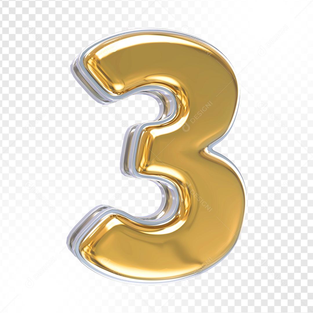 Golden 3D Number 3 For Composition PSD