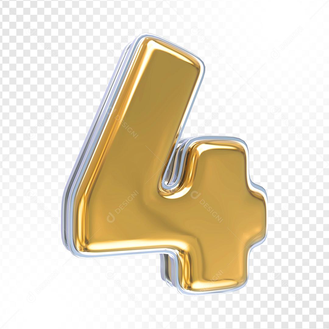 Golden 3D Number 4 For Composition PSD