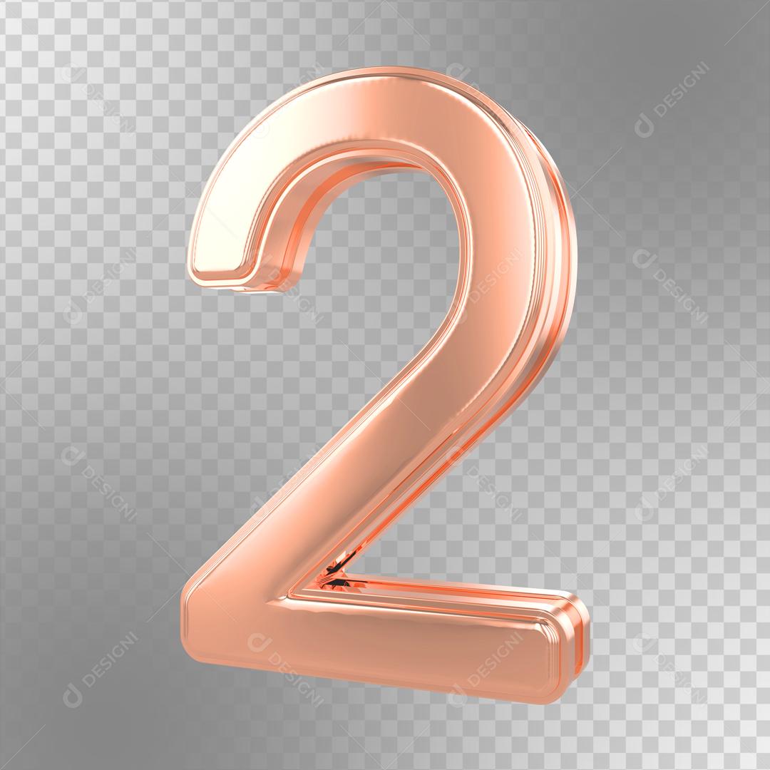 Número 3D 2 Rosa Para Composição PSD
