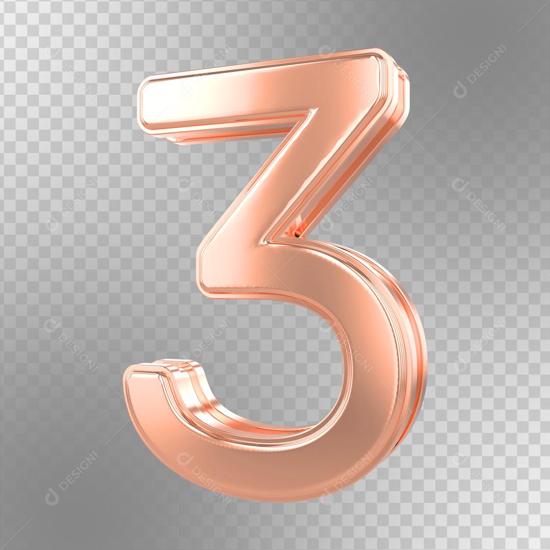 Número 3D 3 Rosa Para Composição PSD
