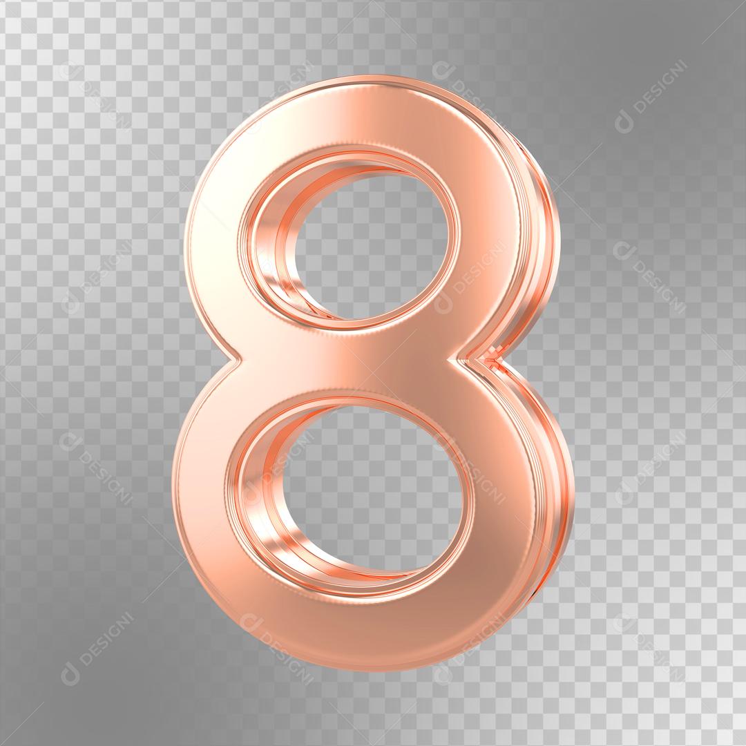 Número 3D 8 Rosa Para Composição PSD