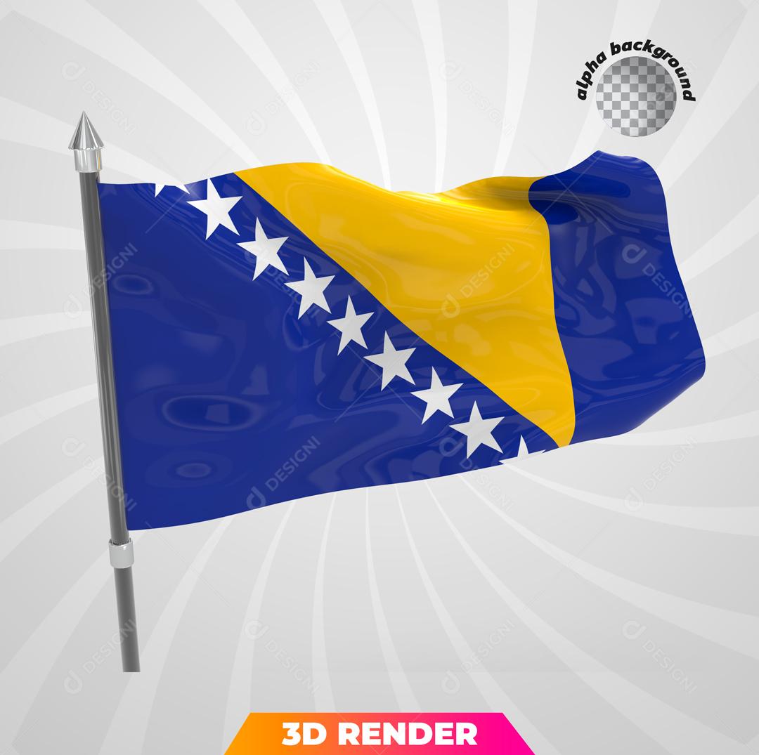 Bandeira da Bósnia e Herzegovina Elemento 3D Para Composição PSD