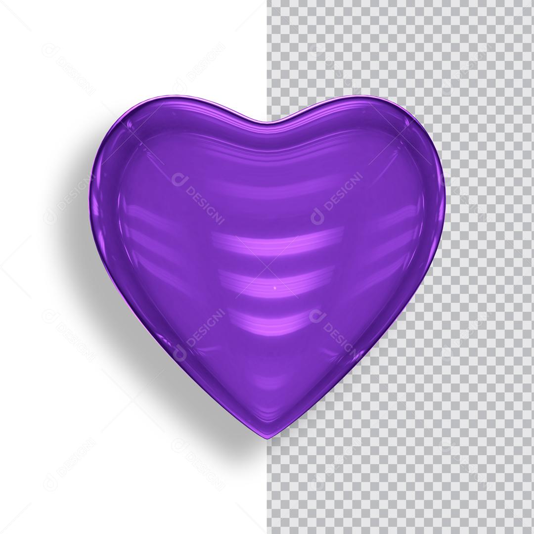 Coração Roxo 3D Elemento Para Composição PSD