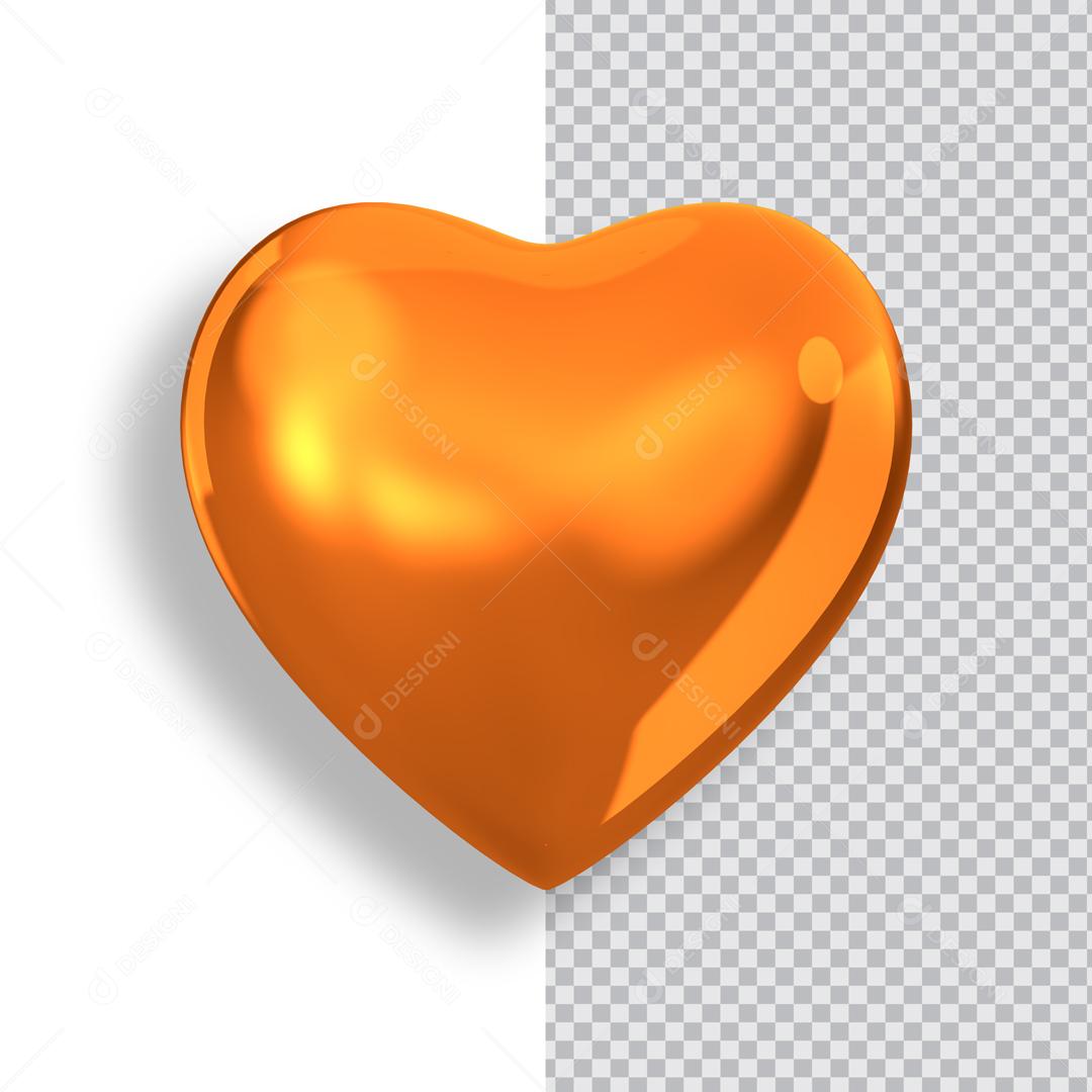 Coração Laranjado 3D Elemento Para Composição PSD