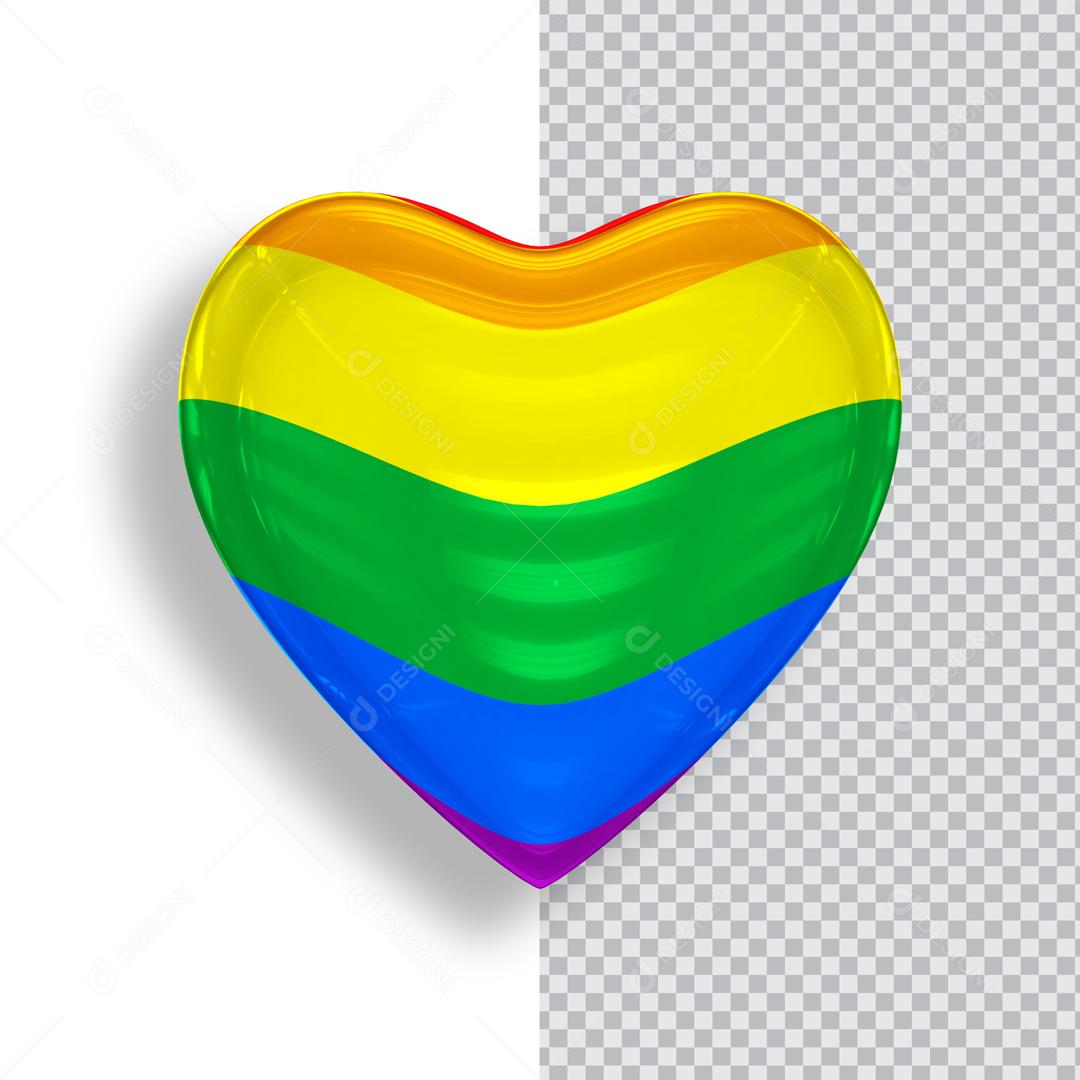 Coração Arco íris Elemento 3D Para Composição PSD