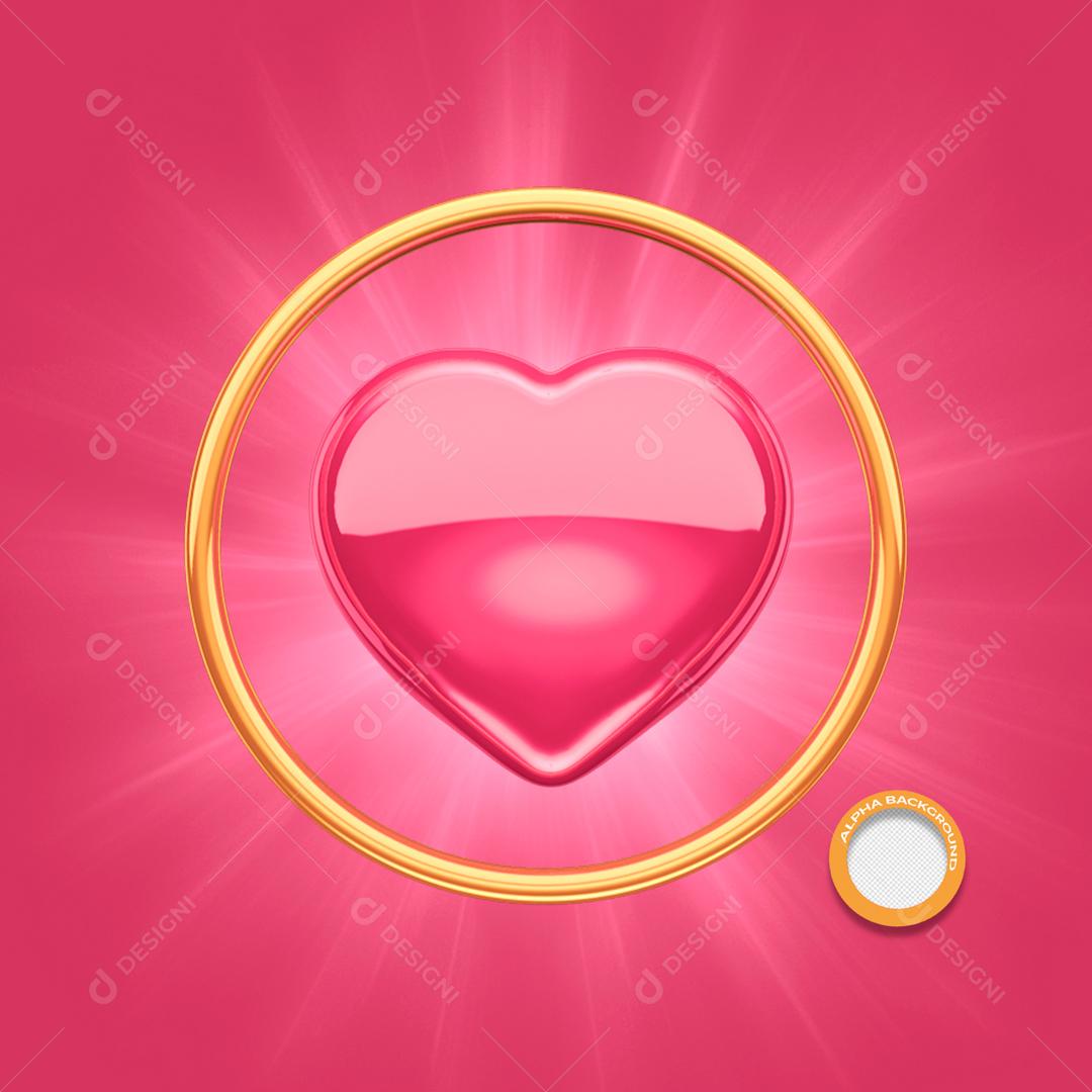 Elemento 3D Para Composição Coração Anel De Ouro Social Media PSD Editável