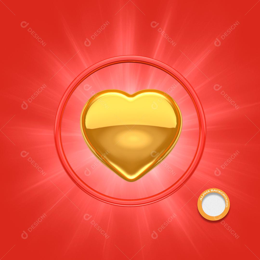 3D Element For Composition Heart Gold Ring Social Media Editable PSD