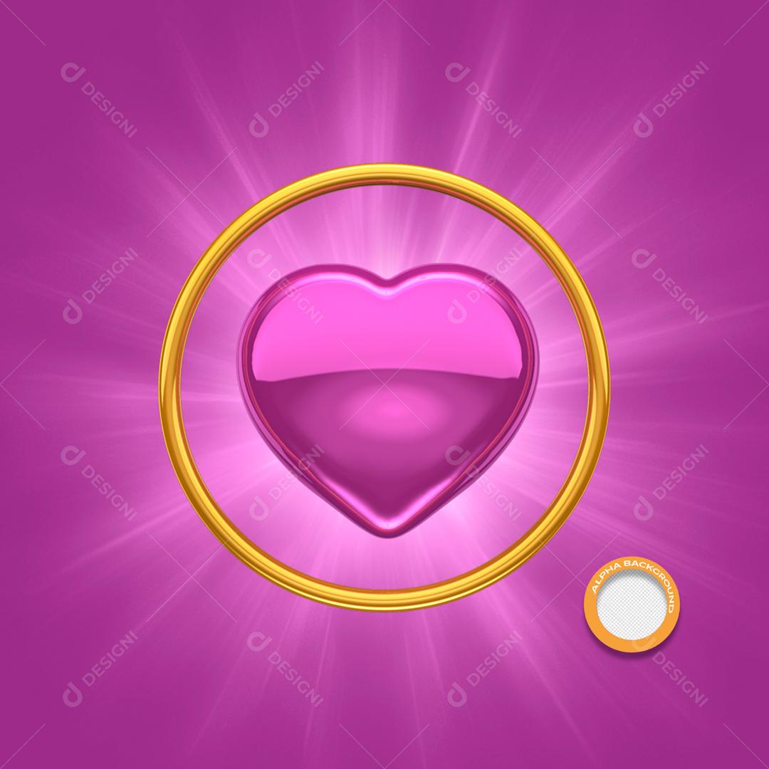 Elemento 3D Para Composição Coração Anel De Ouro Social Media PSD Editável