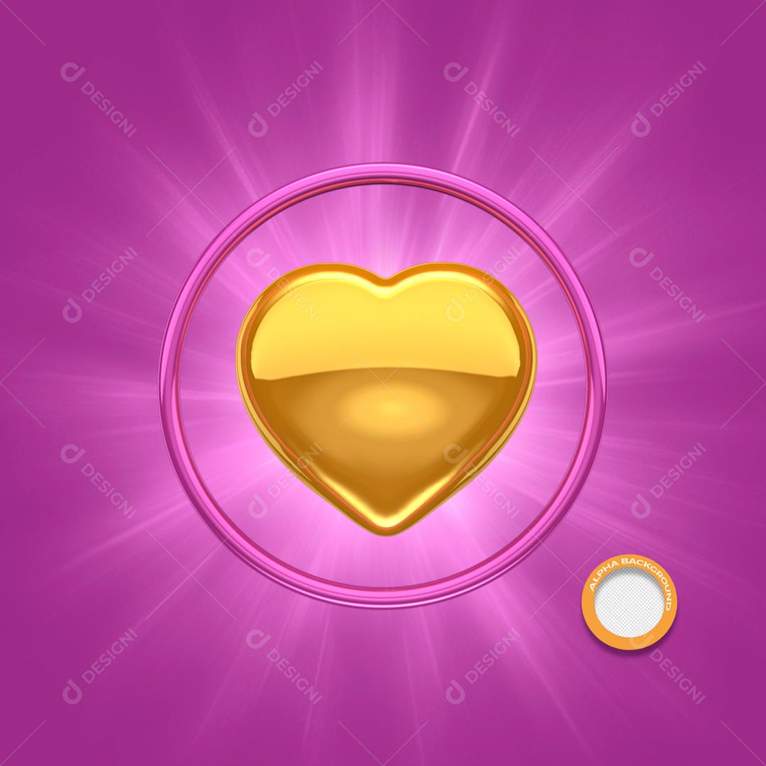 Elemento 3D Para Composição Coração Anel De Ouro Social Media PSD Editável