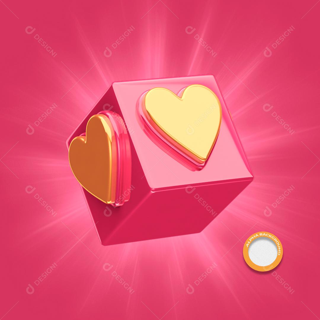 Elemento 3D Caixa Com Coração PSD Editável