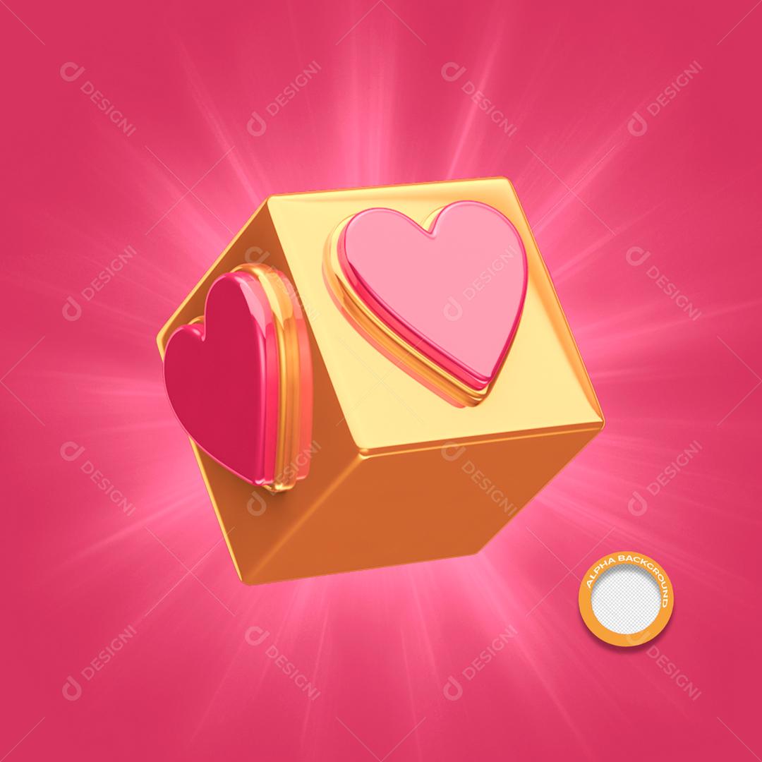 Elemento 3D Caixa Com Coração PSD Editável