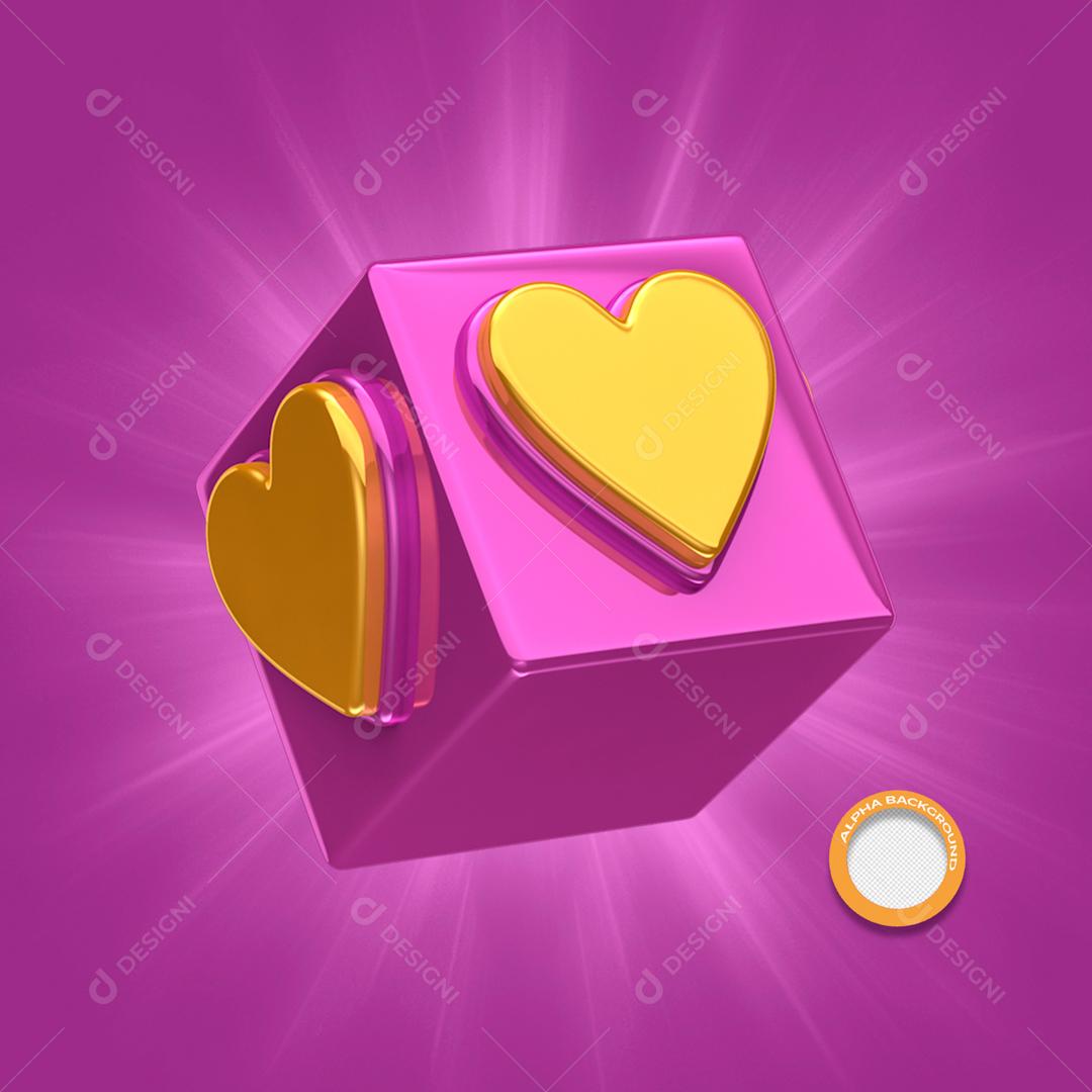 Elemento 3D Caixa Com Coração PSD Editável